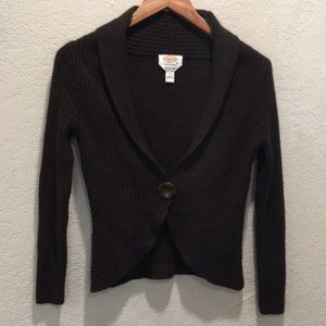 TALBOTS Women’s Cashmere Silk Blend Petites Cardigan Knit Tulip Hem Button Brown